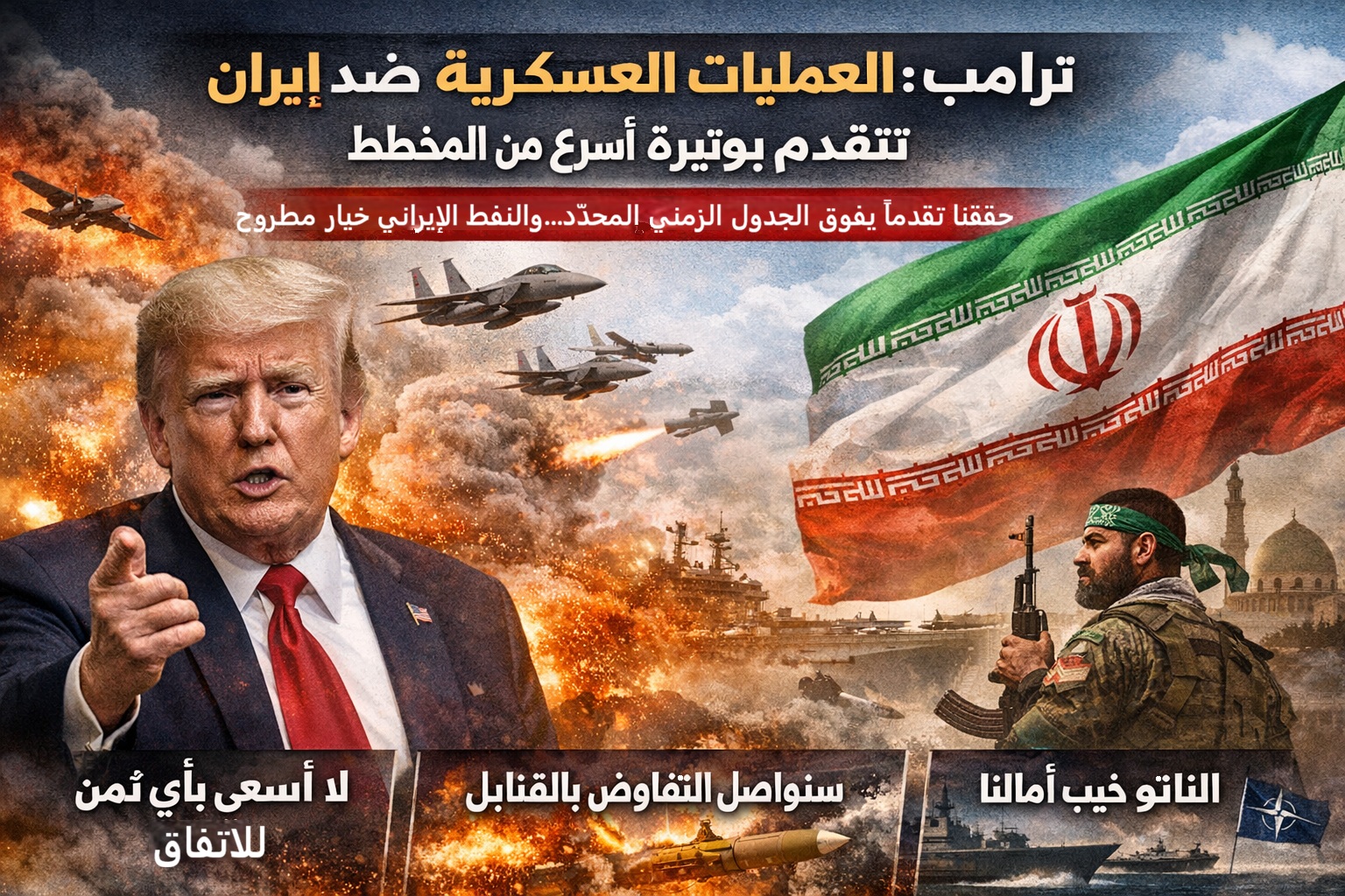 ترامب: العمليات العسكرية ضد إيران تتقدّم بوتيرة أسرع من المخطط